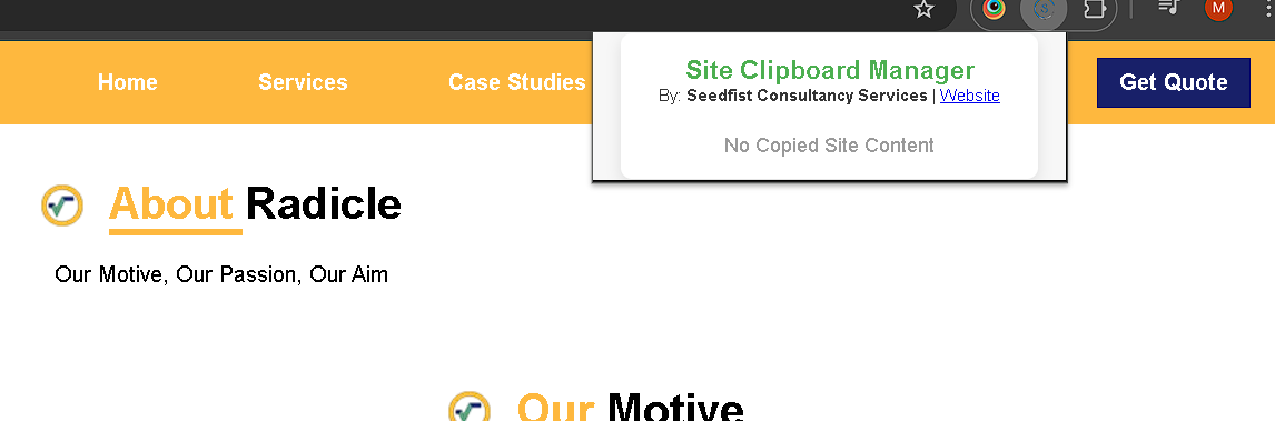 Site Clipboard Manager Chrome Extension | Opening View